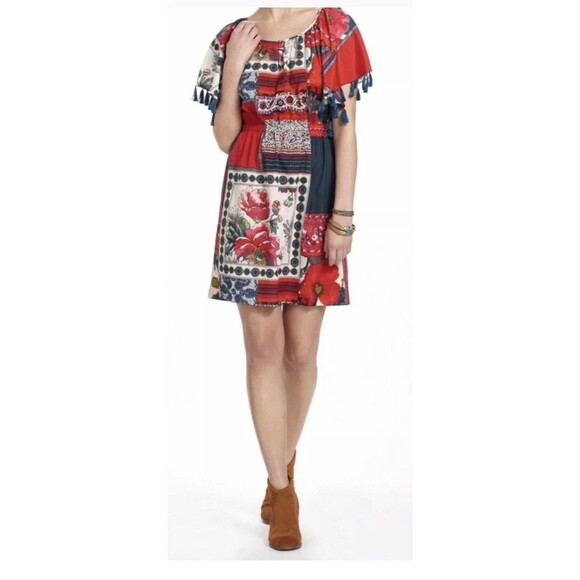 Anthropologie Dresses & Skirts - Anthropologie Vanessa Virginia Persian Rose Dress Tassels Red Navy White Small